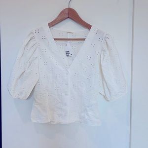 NWT white eyelet puff sleeve top